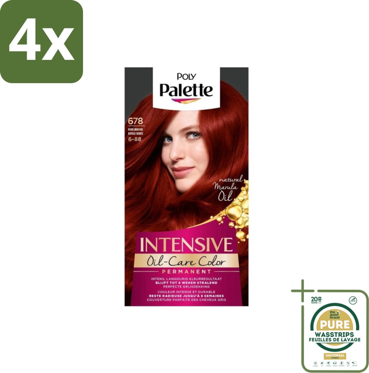 Poly Palette – Haarverf – 678 Robijnrood / 6-88 – 115 ml - Voordeelverpakking - 4 stuks - Langdurige Kleur - Grijsdekking