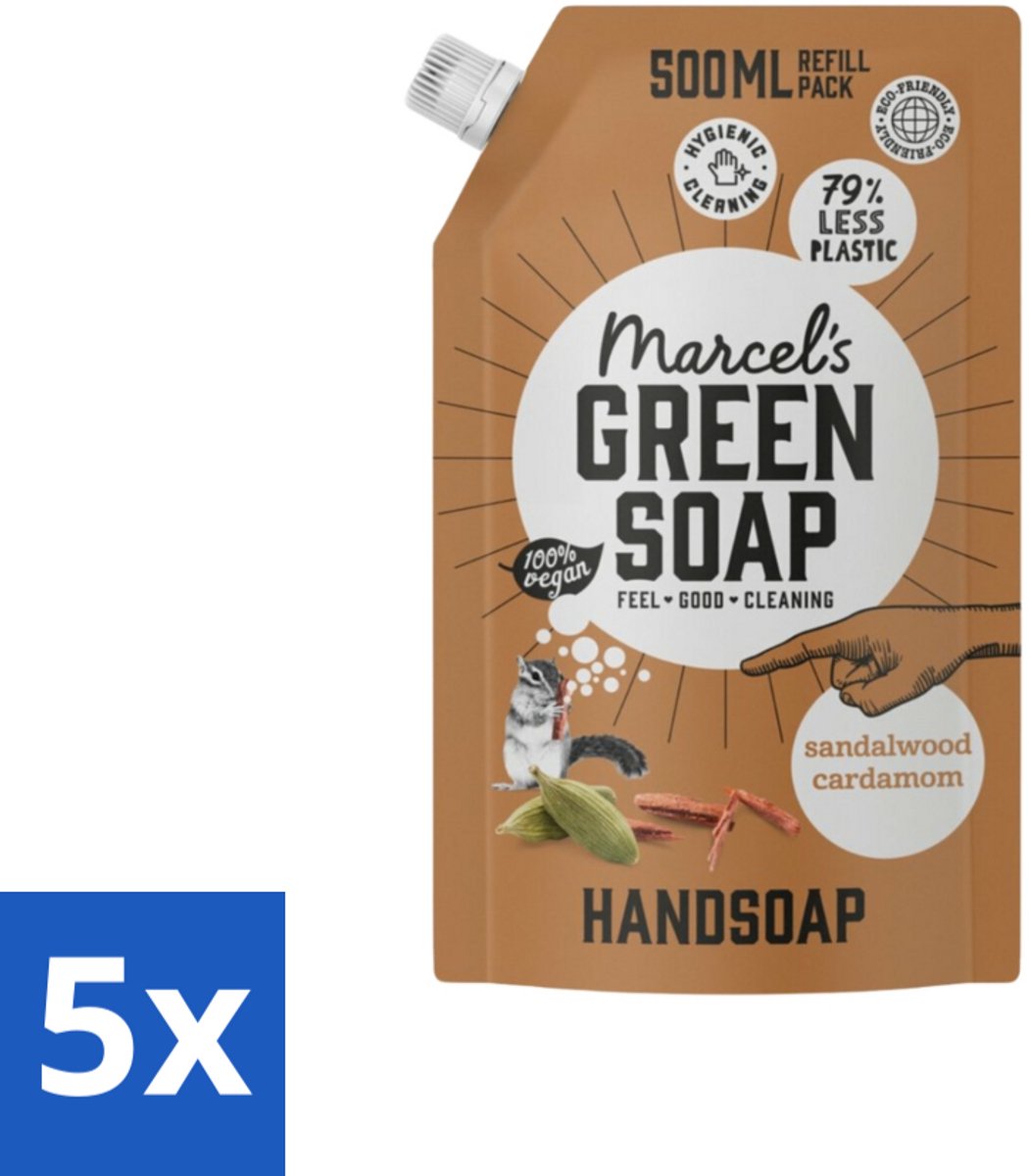 5 x Marcel’s Green Soap – Allesreiniger Navulling – Sandelhout & Kardemom – 500 ml - Koffiezetapparaat