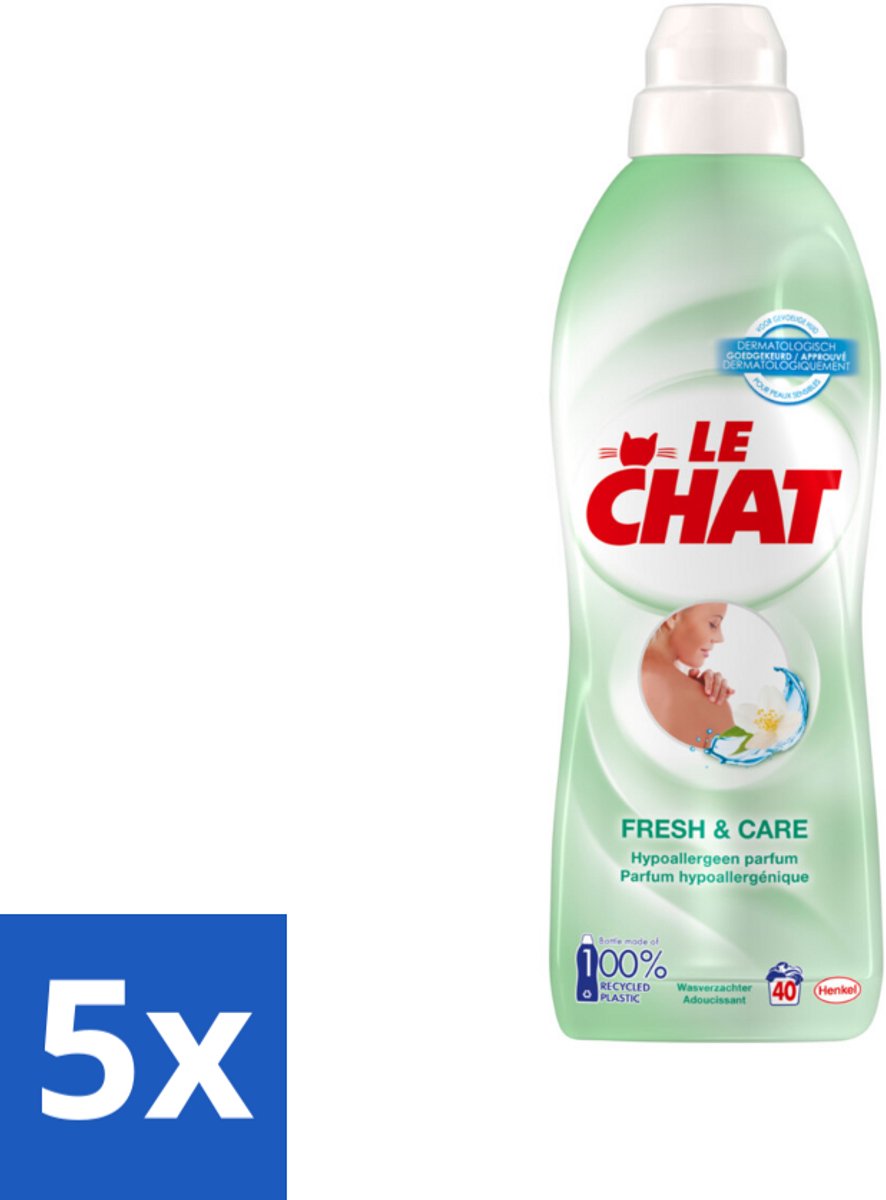5 x Le Chat – Wasverzachter – Fresh & Care – 880 ml - Wasverzachter - Frisheid - Antistatisch - Kleding Verzachter - Textiel Verzachter