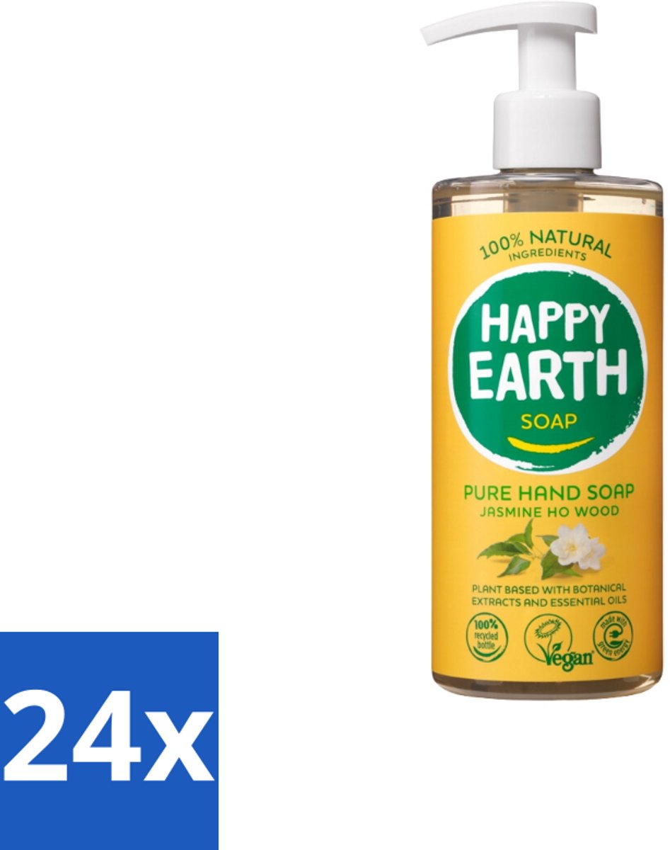 24 x Happy Earth – Handzeep – 100% Natuurlijk Jasmine Ho Wood – 300 ml - Natuurlijke Handzeep - Vegan Handzeep - Jasmijn Handzeep - Ho Wood Handzeep - Antibacteriële Handzeep