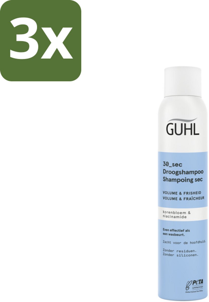 3 x Guhl – Droogshampoo – Volume & Frisheid 30 sec – 200 ml - Droogshampoo Volume - Droogshampoo Frisheid - Droogshampoo Snel Resultaat - Droogshampoo Voor Vet Haar - Droogshampoo 30 Sec