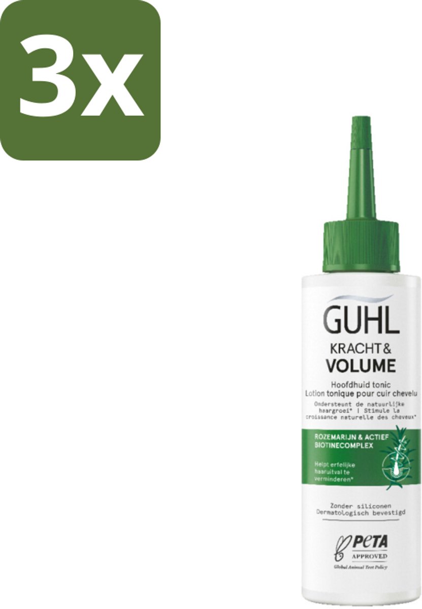 3 x Guhl – Scalp Tonic – Kracht & Volume – 125 ml - Haaruitval - Haargroei - Haar Stimuleren - Biotine - Rozemarijn