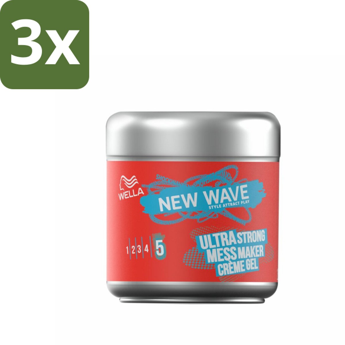 3 x Wella – Shockwaves Mess Constructor Ultra Strong – Haargel – 150 ml - Warrige Look - Haargel - Crème-gel - Natuurlijke Textuur - Flexibele Fixatie