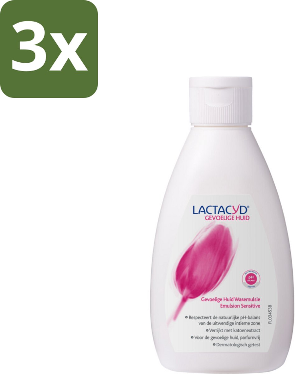 3 x Lactacyd – Sensitive – Extra Mild – 200 ml - Gevoelige Huid Wasemulsie - Intieme Wasemulsie - Melkzuur - Katoenextract - PH-vriendelijk