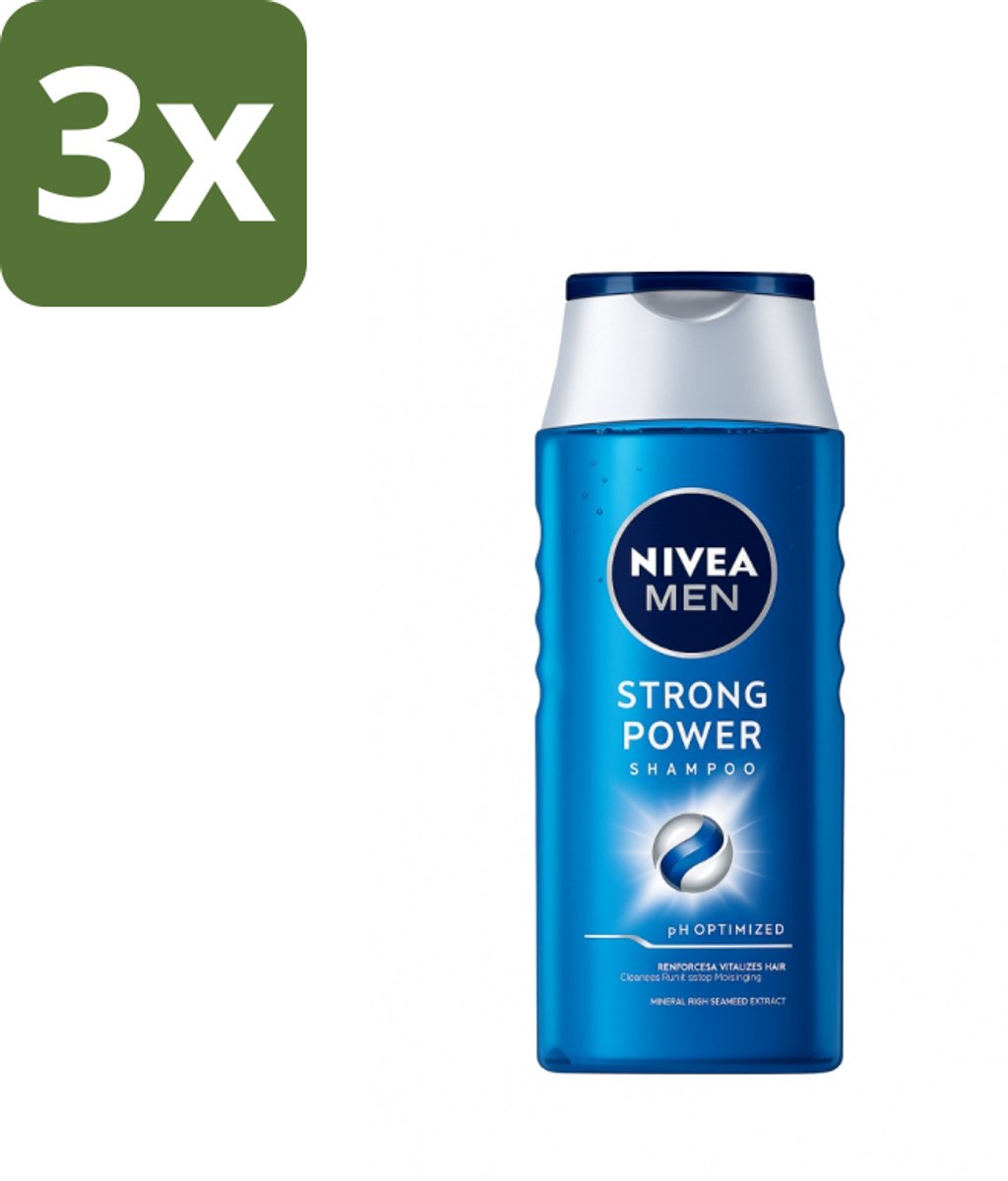 3 x NIVEA MEN – Shampoo – Strong Power – 250 ml - Kabel - Kabels - Kabelsysteem - Kabelsysteem