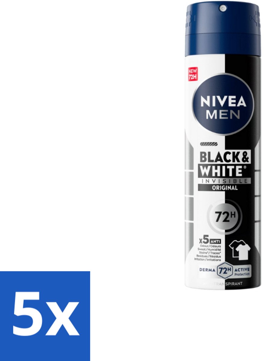 5 x NIVEA MEN – Deodorant spray – Invisible for Black & White – 150 ml - Koffie - Koffiezetapparaat - Koffiezetapparaat