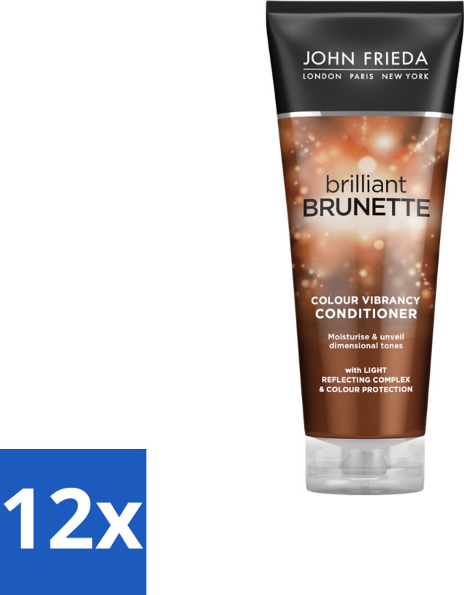 12 x John Frieda – Conditioner – Brilliant Brunette – Voedt droog haar – 250 ml - Voedende Conditioner - Droog Haar - Bruin Haar - Glans - Haar Verzorging