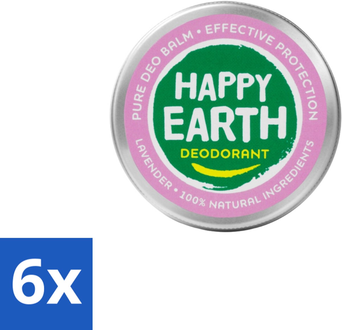6 x Happy Earth – Deodorant Balm – 100% Natuurlijk Lavender – 45 g - Natuurlijke Deodorant - Frisse Geur - Lavendel - Huidvriendelijk - Aluminiumvrij