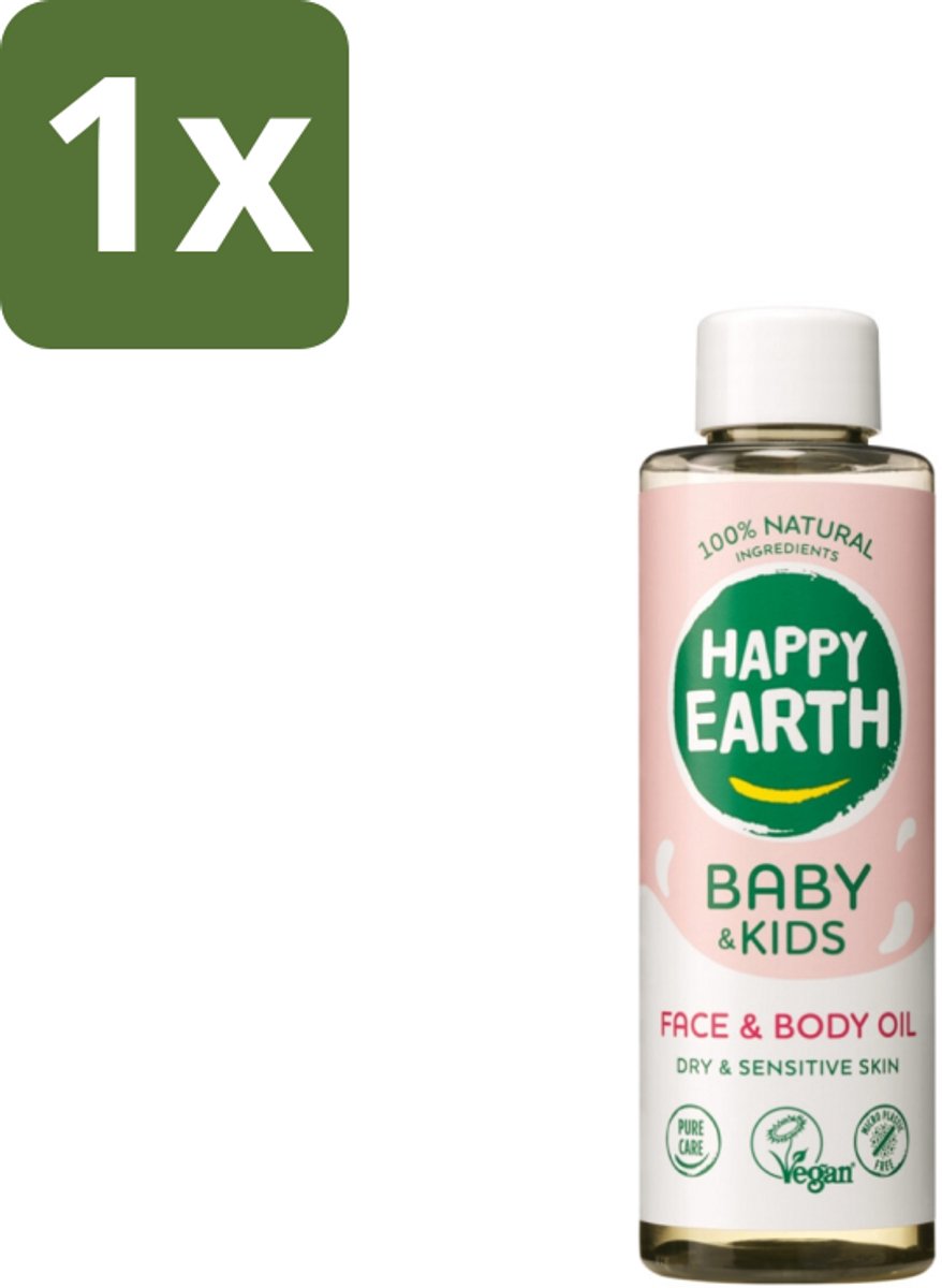 1 x Happy Earth – Face & Body Oil – 100% Natuurlijk Baby & Kids – 150 ml - Babyolie - Gezichtsolie - Lichaamsoil - Gezicht En Lichaam - Gevoelige Huid