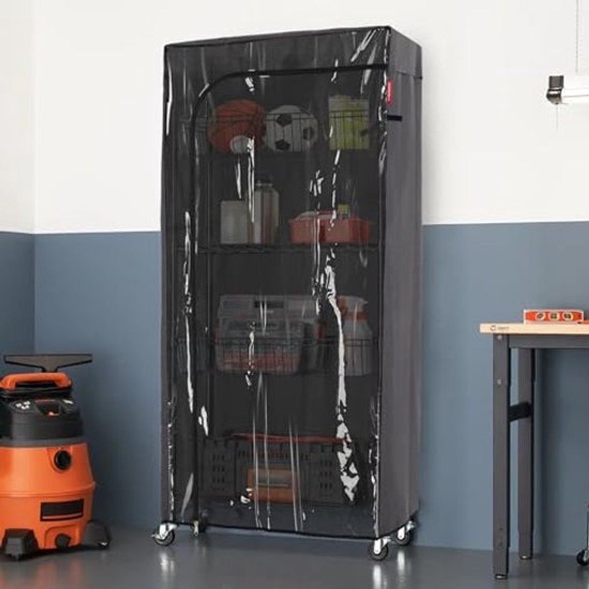 Opbergplankhoes voor Draadrek - Stofdichte Rekken Cover met Transparante Voorkant 36" x 18" x 72" - Grijs