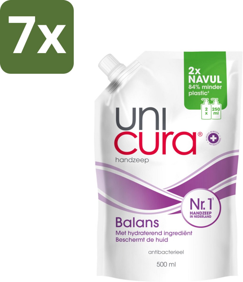 7 x Unicura – Vloeibare Handzeep Navulling – Balans – 500 ml - Kabel - Kabels - Kabelsysteem - Kabelsysteem