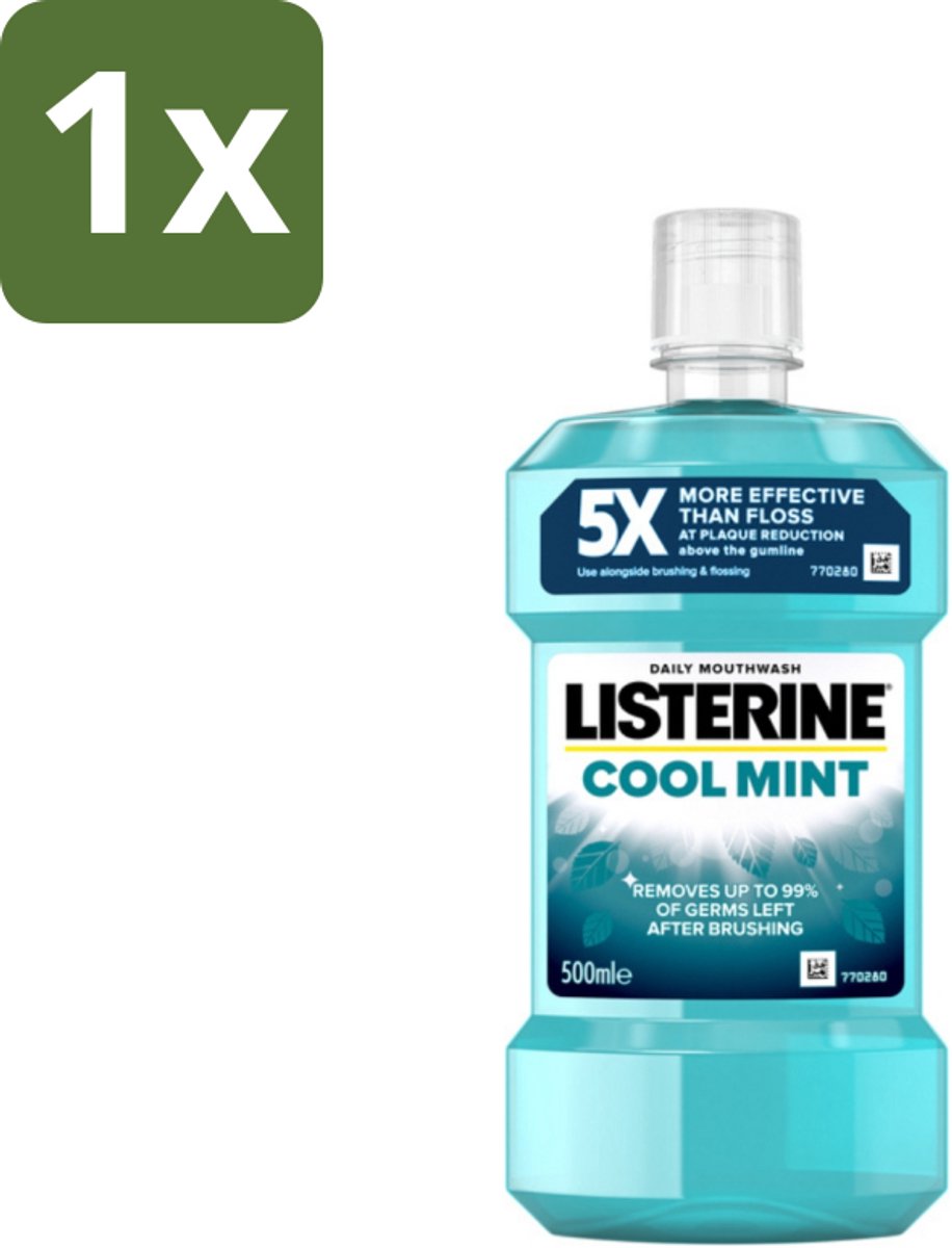 1 x Listerine - Mondwater - Cool Mint - Verfrissend - 500 ml - Mondwater - Mondspoeling - Antibacterieel Mondwater - Frisse Adem - Tandplak