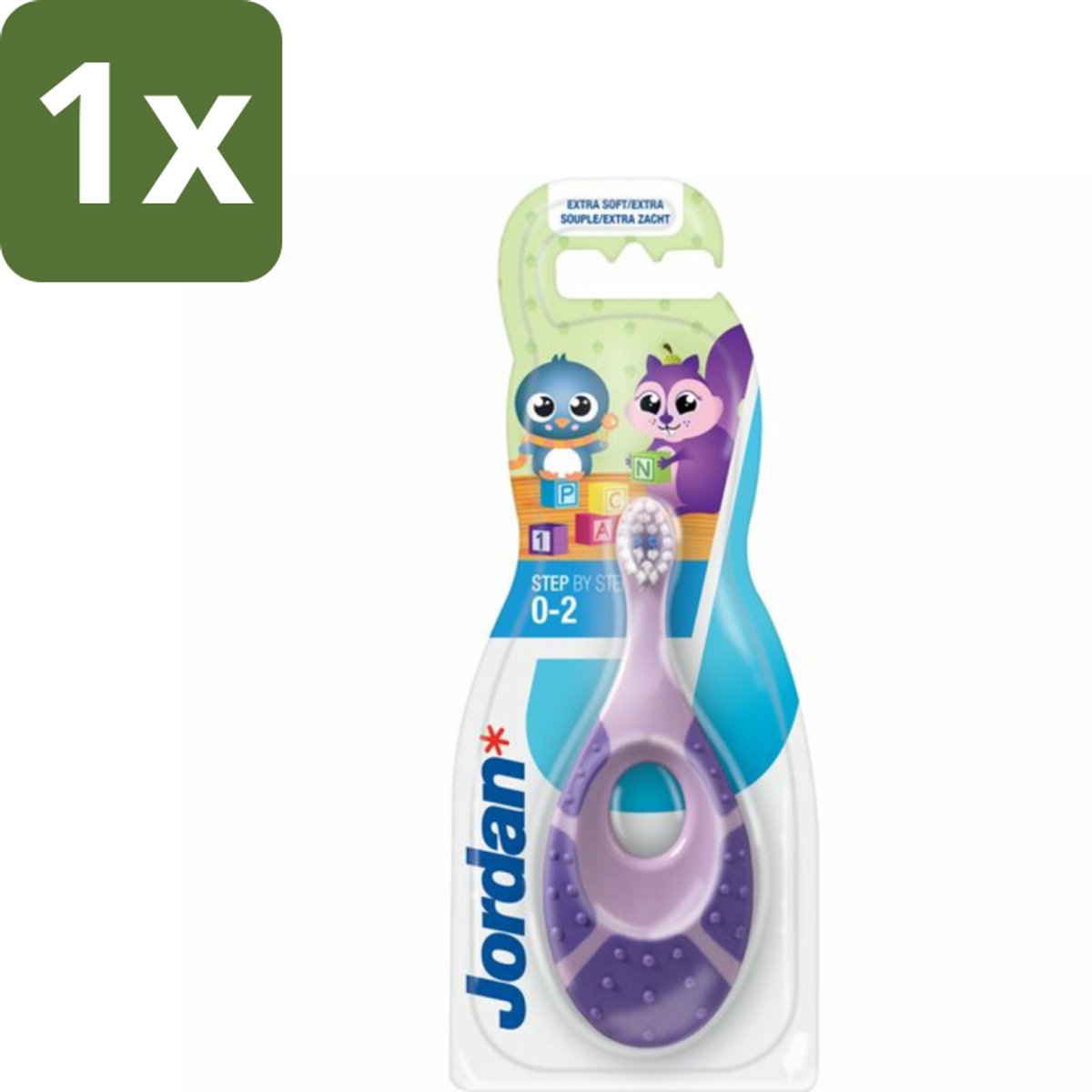 1 x Jordan Tandenborstel Step 1 Baby (0-2 jaar) - Baby Tandenborstel - Kindertandenborstel 0-2 Jaar - Tandenborstel Bijtring - Eerste Tandjes - Tandenpoetsen Baby