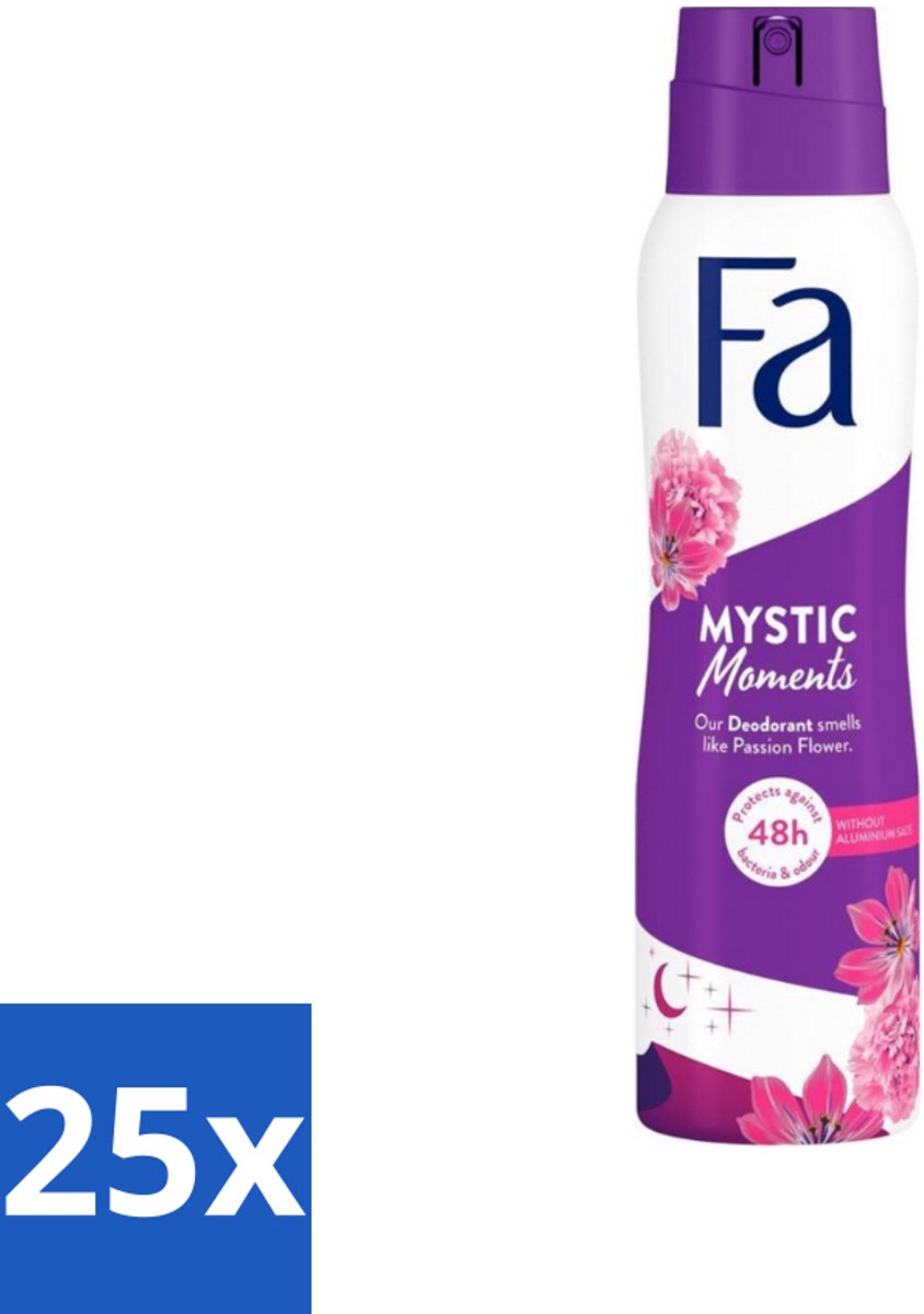 Fa - Deodorant Spray - Mystic Moments - Passiebloem geur - 48 uur Bescherming - 150 ml - Bulkverpakking - 25 stuks