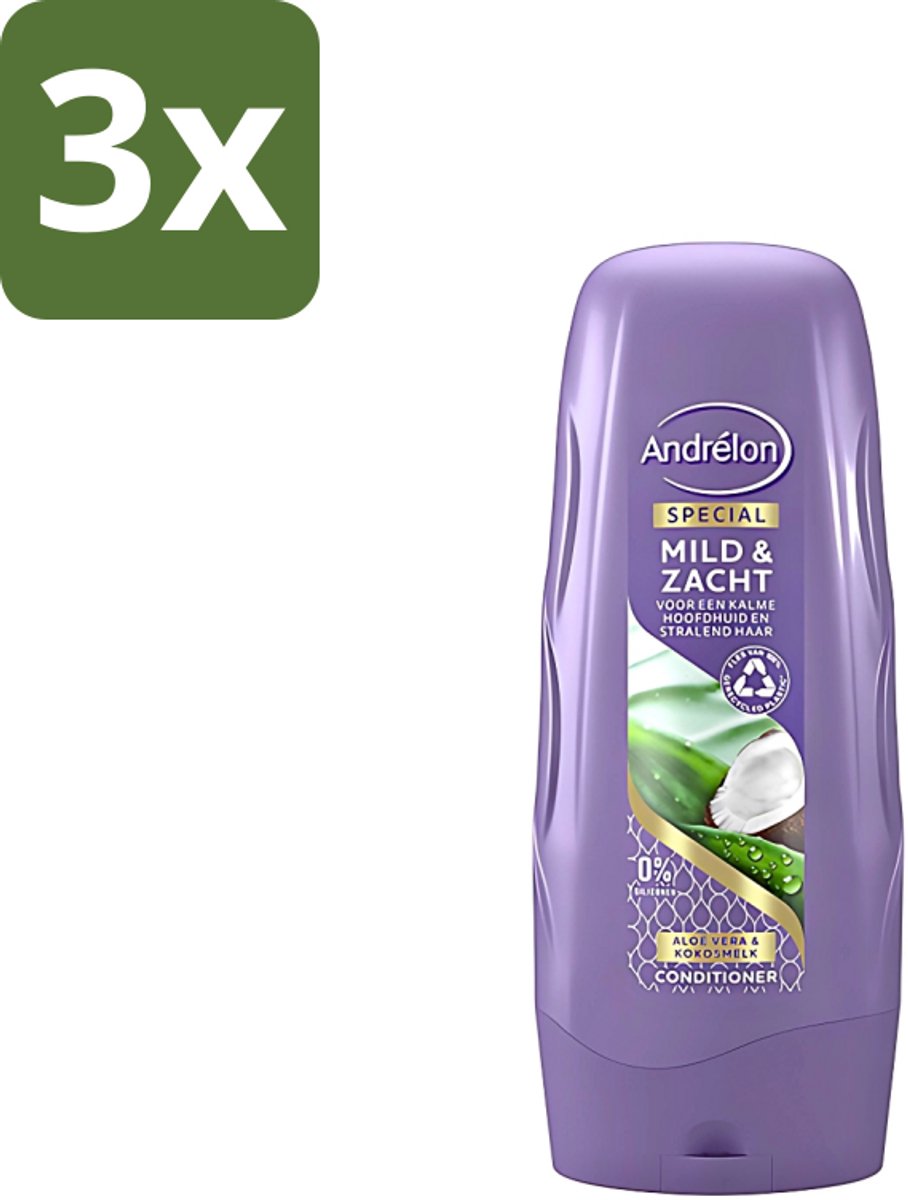 3 x Andrélon - Mild & Zacht - Conditioner - Voor Gevoelige Hoofdhuid - 300 ml - Gevoelige Hoofdhuid - Droge Hoofdhuid - Zachte Haar - Glanzend Haar - Kokosgeur