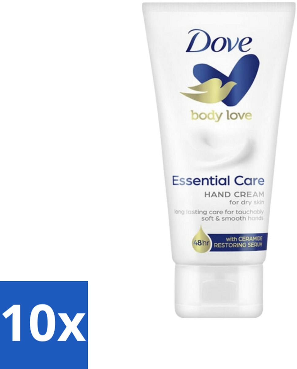 10 x Dove - Handcrème - Body Love Essential Care - Hydraterend - Droge huid - 75 g - Handcrème - Droge Huid - Hydraterende Crème - Huidbarrière - Handverzorging