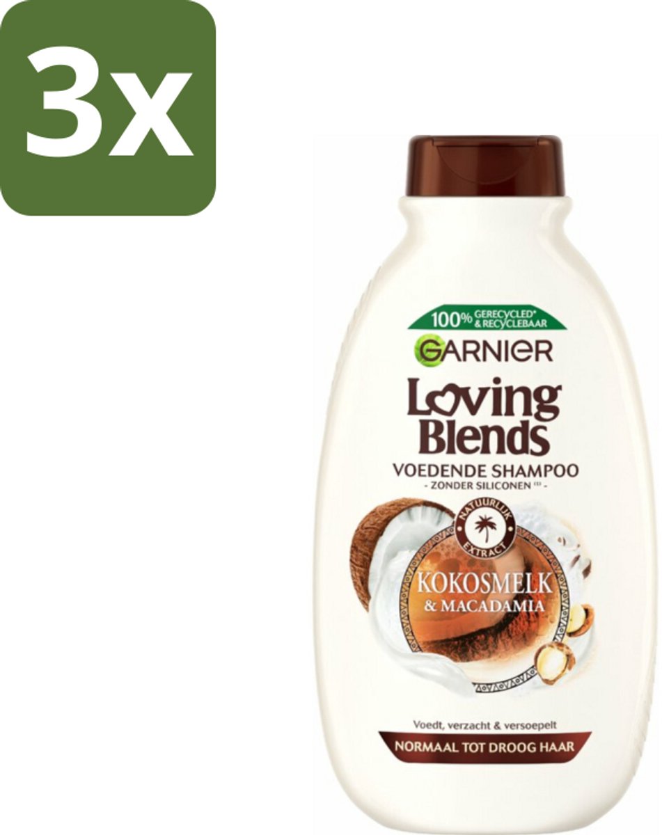 3 x Garnier Loving Blends Kokosmelk en Macadamia Shampoo 300 ml - Kokosmelk Shampoo - Macadamia Shampoo - Voedend Haarverzorging - Droog Haar Shampoo - Normaal Haar Shampoo