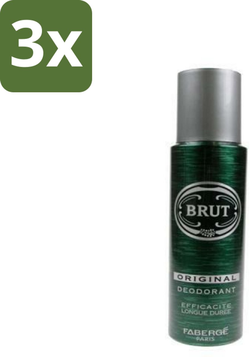 3 x Brut Deospray Original Brut 200 ml - Deodorant Spray - Mannelijke Geur - Langdurige Frisheid - Zweetbevochtiging - Klassieke Geur
