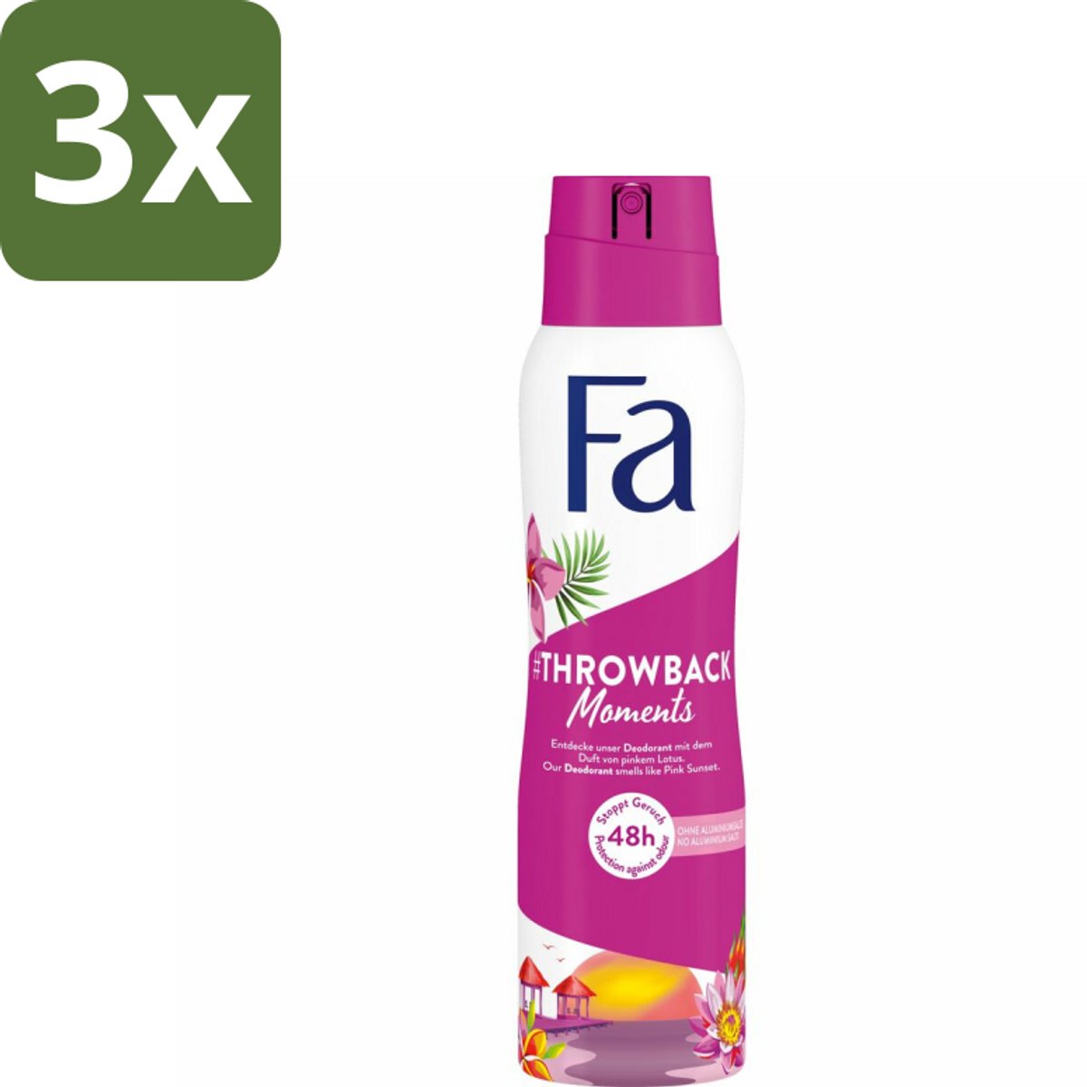 3 x Fa Deodorant Spray Throwback Moments 150 ml - 48 Uur Bescherming - Deodorant Spray - Roze Lotus - Frisheid - Hydratatie