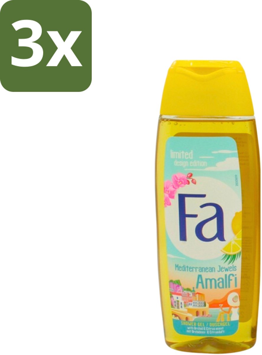 3 x Fa - Douchegel - Mediterranean Jewels Amalfi - Orchidee & Citrus - Frisse & Tropische Geur - Verfrissend - 250 ml - Douchegel Orchidee Citrus - Tropische Geur - Verfrissend - Zomerse Geur - Huid Hydriate