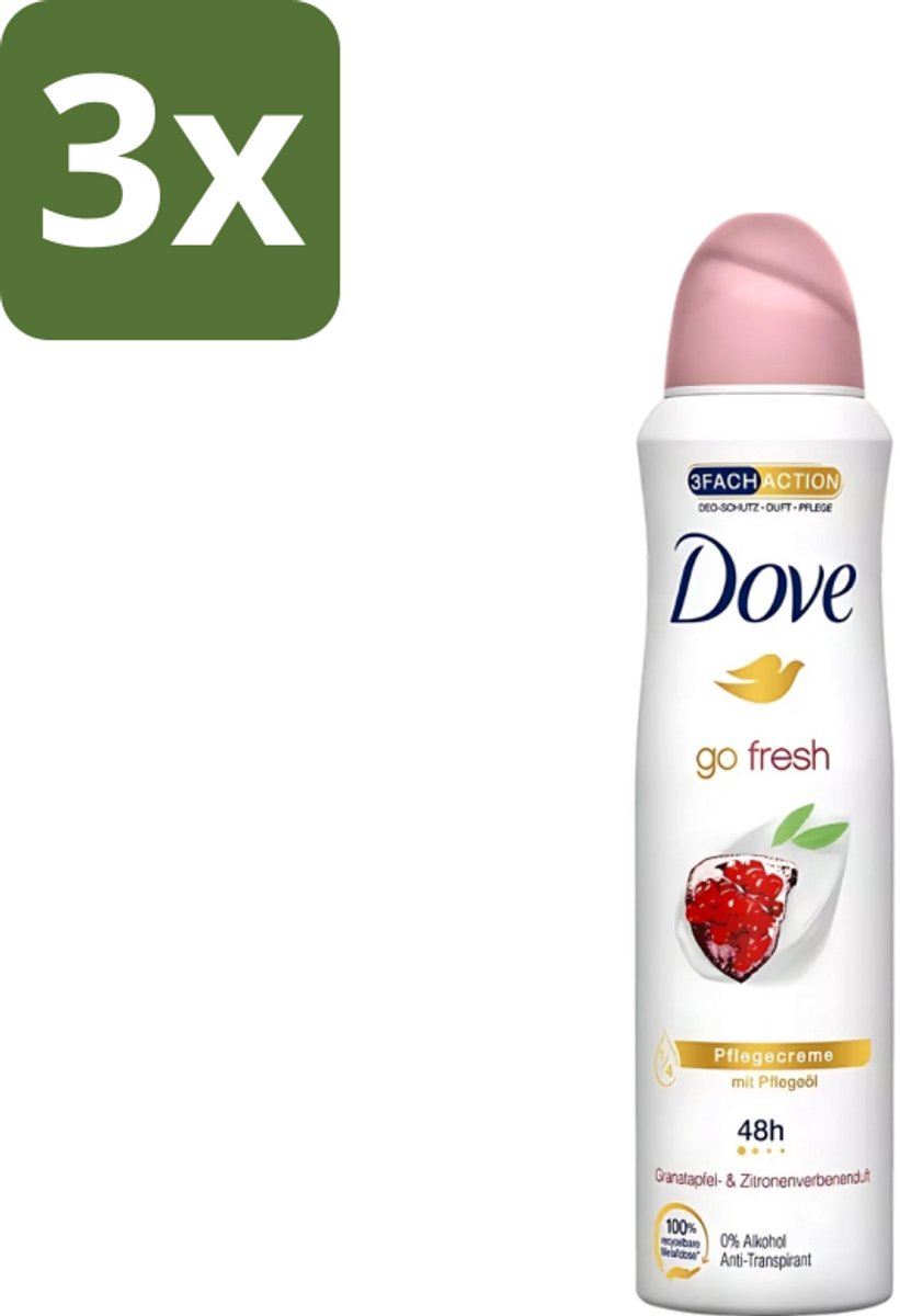 3 x Dove - Deodorant - Go Fresh Granaatappel - Frisse en fruitige geur - 150 ml - Dove Go Fresh - Deodorant Spray - Anti-transpirant - Frisheid - Fruitige Geur