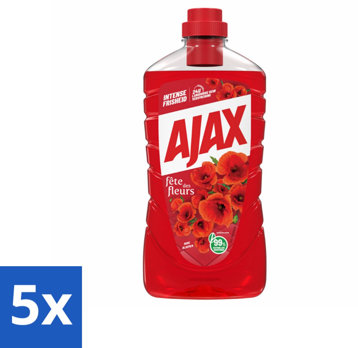 5 x Ajax Allesreiniger Fete de Fleur Rode bloemen 1 liter - Allesreiniger - Reinigingsmiddel - Bloemgeur - Natuurlijke Reiniging - Frisheid