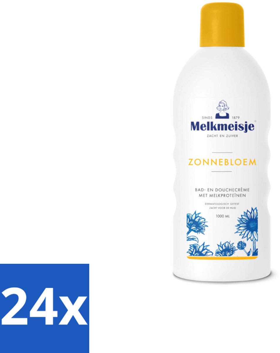24 x Melkmeisje Bad en Douche Crème Zonnebloem en Melk 1000 ml - Douchecrème - Melkmeisje - Zonnebloem - Melkproteïnen - Huidverzorging