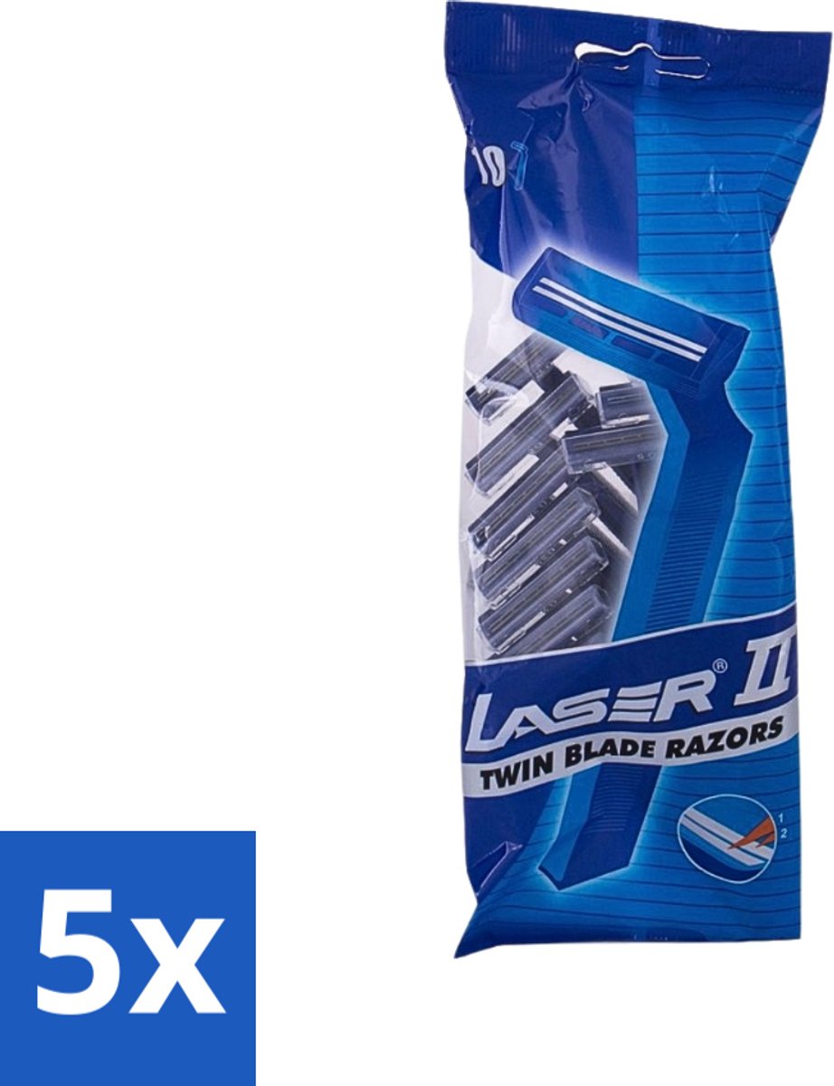 5 x Laser 2 - Ready Razor - Wegwerp - Voor Mannen - 10 Mesjes - Scheermesjes - Wegwerp Scheermesjes - Laser 2 Scheermesjes - 2-bladige Scheermesjes - Scheerbeurt