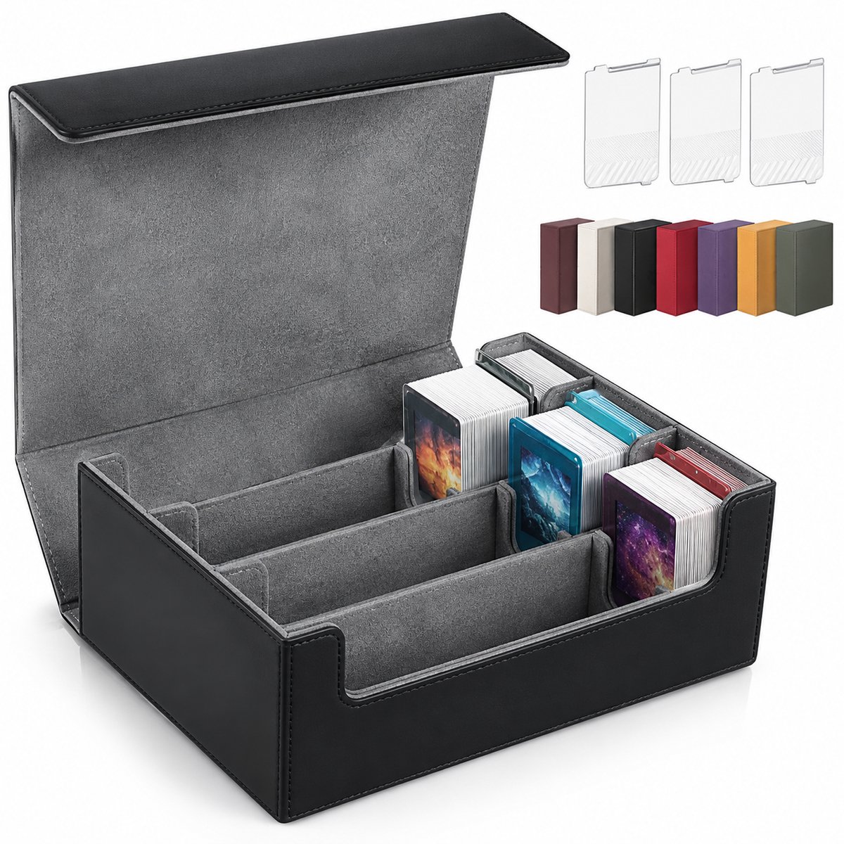 BOTC Opbergdoos voor Verzamelkaarten - Geschikt voor 1800 Trading Cards - Luxe Kaarten Opbergbox met Verdelers & Kaartstoppers - Zwart