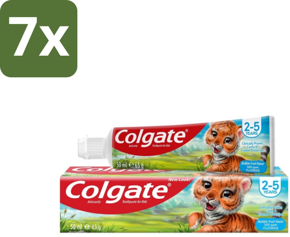 7 x Colgate - Bubble Fruit - Kindertandpasta - Voor 2 tot 5 jaar oud - 50ml - Kindertandpasta - Gaatjes Bestrijden - Melktanden Beschermen - Tandpasta Voor Kinderen - Bubble Fruit Smaak