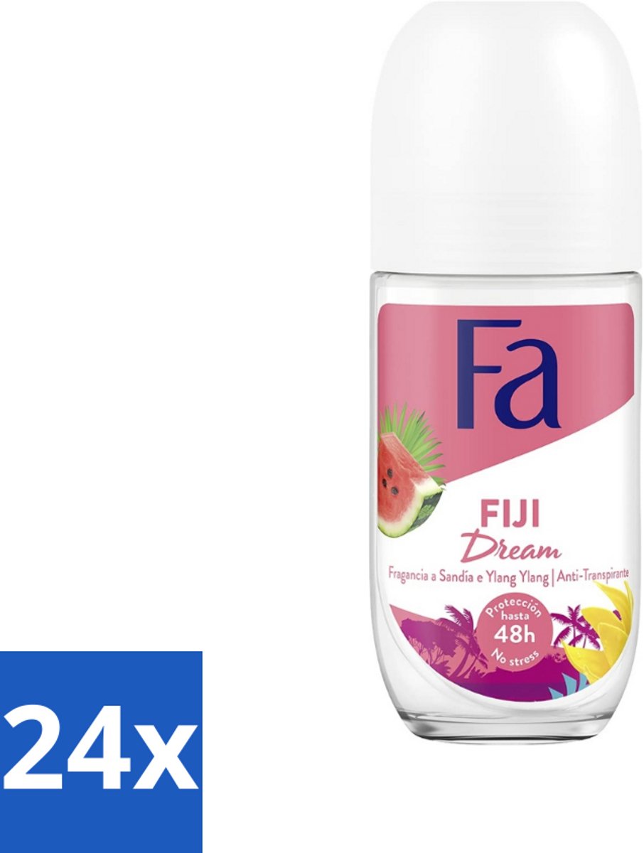 24 x Fa - Deodorant Roller - Fiji Dream - Watermeloen & Ylang Ylang - 48 uur Bescherming - 50 ml - 48 Uur Bescherming - Deodorant Roll-on - Watermeloen Geur - Ylang Ylang Geur - Huidvriendelijk