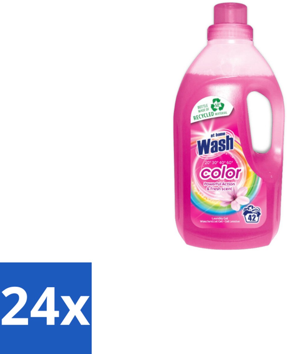 24 x At Home Wasmiddel Color 42 Wasbeurten Kleur 1,5 liter - Wasgel - Gekleurde Stoffen - Vlekken Verwijderen - Frisse Geur - Wasbeurten