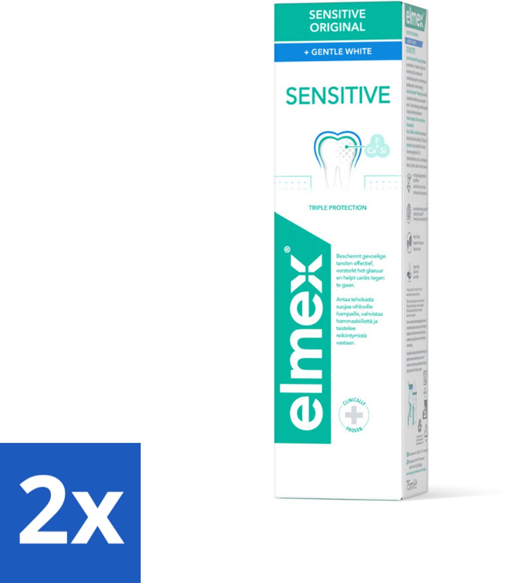 2 x Elmex Tandpasta Sensitive Gentle White 75 ml - Tandpasta - Mondhygiëne - Tanden Witte - Tandvleesbescherming - Bacteriënverwijdering