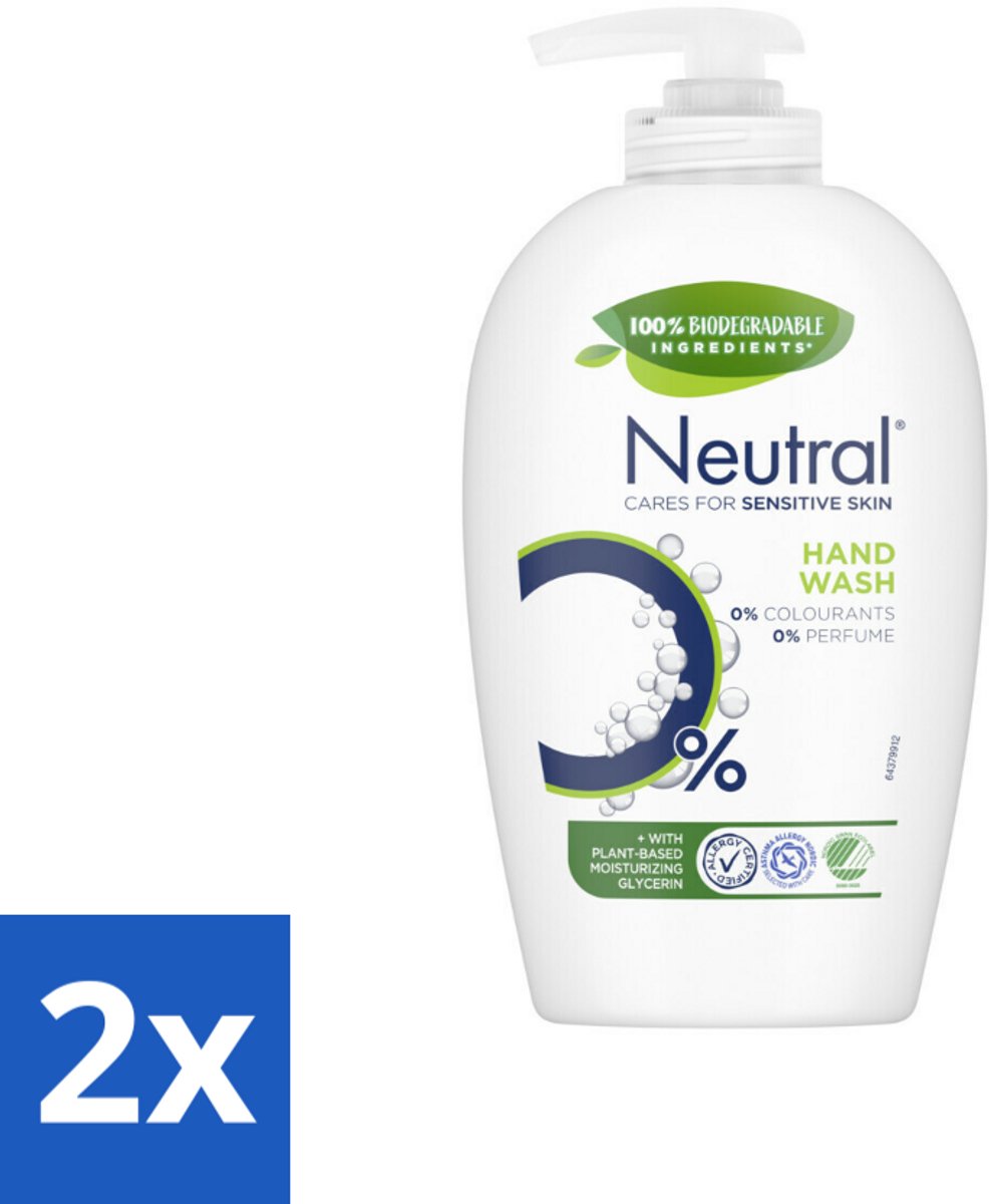2 x Neutral Vloeibare Handzeep 250 ml - Gevoelige Huid - Handzeep - Vloeibare Handzeep - 0% Parfum - 0% Kleurstof