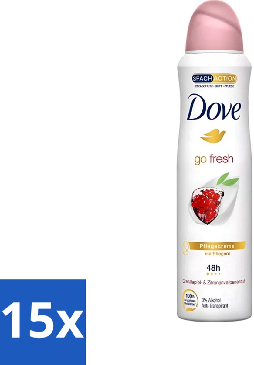 15 x Dove - Deodorant - Go Fresh Granaatappel - Frisse en fruitige geur - 150 ml - Dove Go Fresh - Deodorant Spray - Anti-transpirant - Frisheid - Fruitige Geur