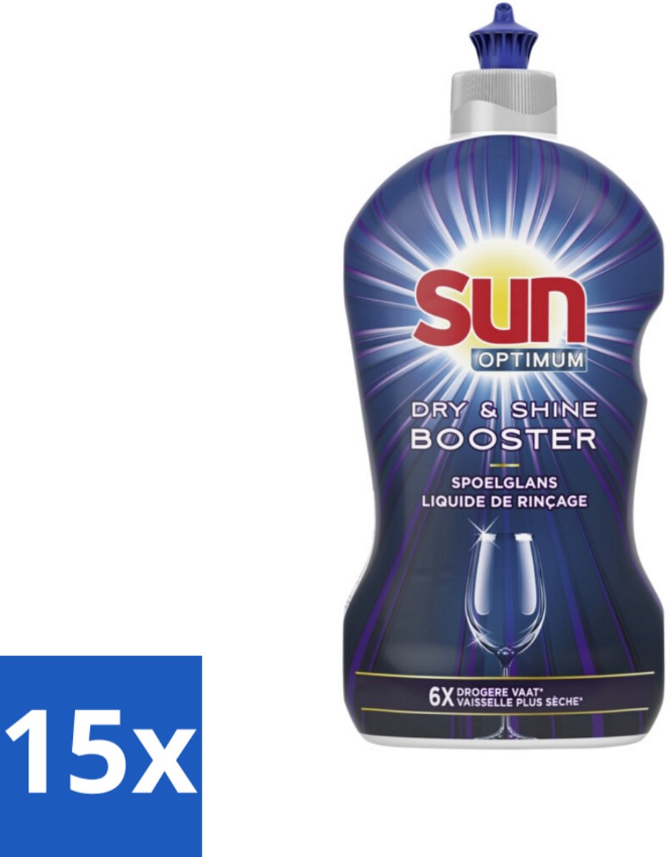 15 x Sun - Shine & Dry Booster - Spoelglans - 450 ml - Spoelglans - Vaatwasmachine - Snellere Droging - Streeploze Afwerking - Glanzend Resultaat