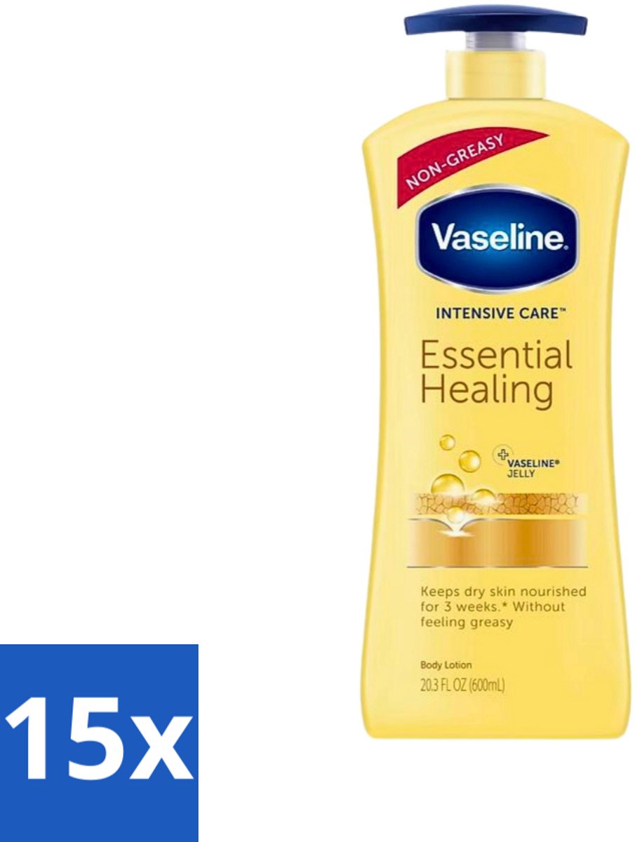 15 x Vaseline - Essential Healing - Body Lotion - Intensief Voedend - 600 ml - Huidverzorging - Hydratatie - Droge Huid - Herstel - Bodymilk