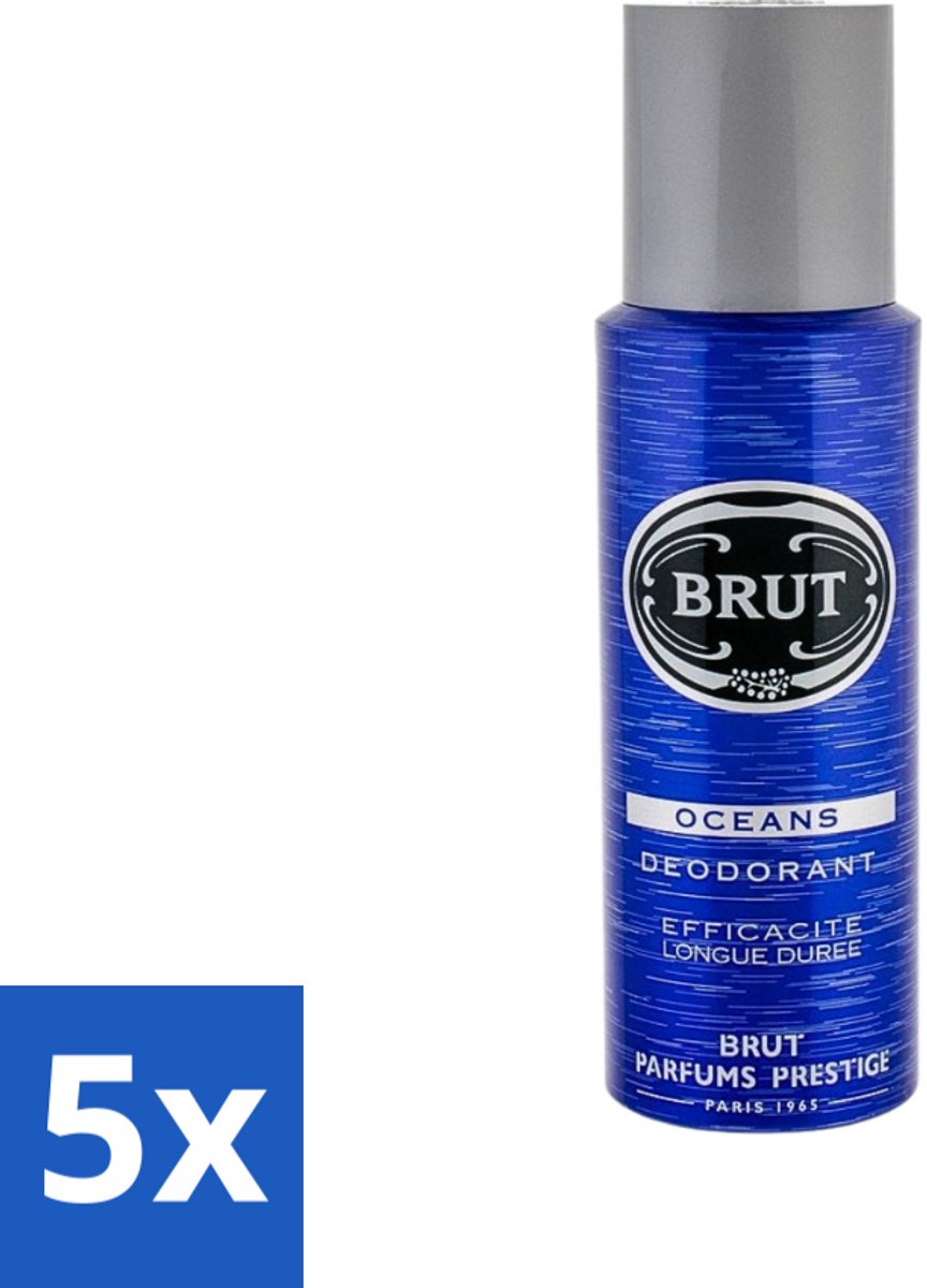5 x Brut - Deodorant - Spray - Oceans - Fris & maritiem aroma - 200ml - Deodorant Spray - Fris Aroma - Maritiem Aroma - Aquatisch Aroma - Zweetbestendig
