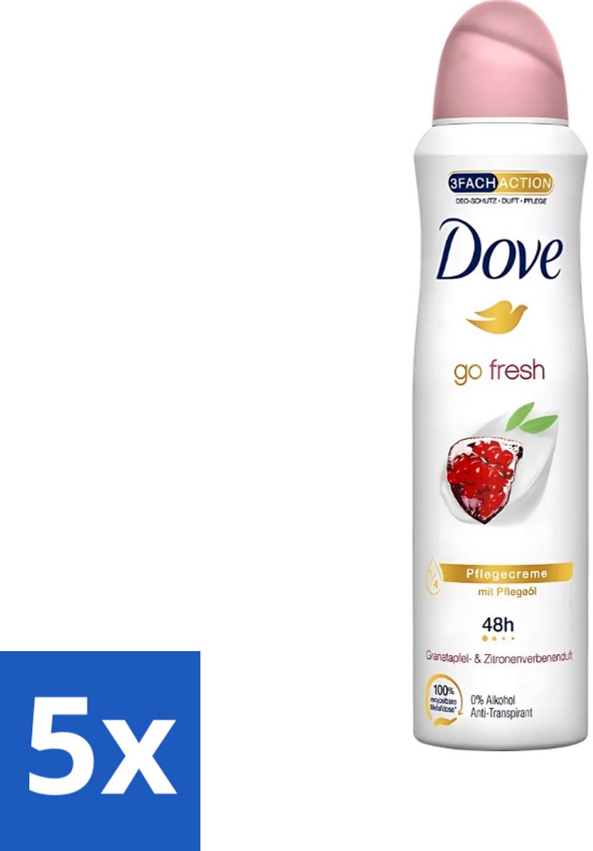 5 x Dove - Deodorant - Go Fresh Granaatappel - Frisse en fruitige geur - 150 ml - Dove Go Fresh - Deodorant Spray - Anti-transpirant - Frisheid - Fruitige Geur