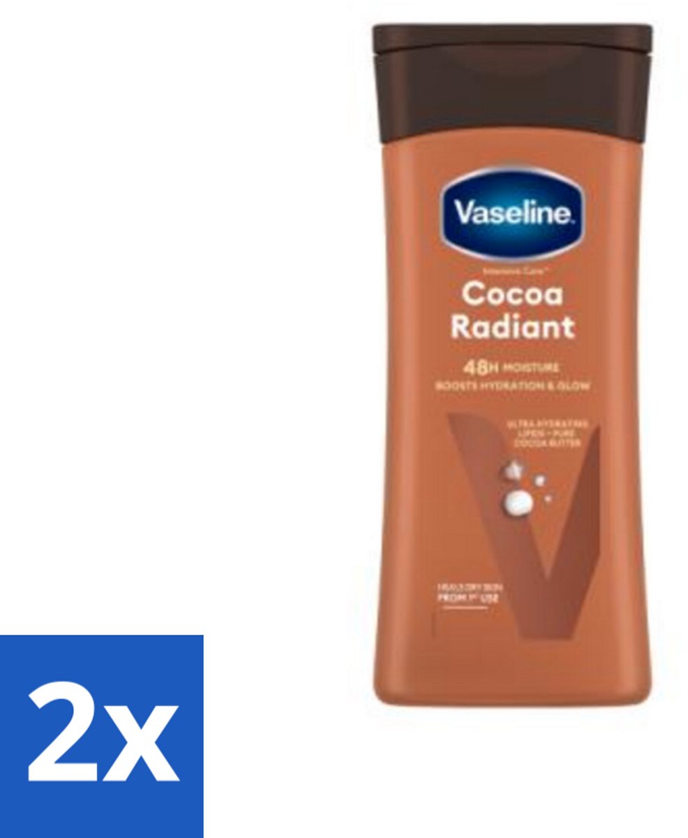 2 x Vaseline Bodylotion Cocoa 200 ml - Bodylotion - Huid Herstellen - Huid Stralen - Cacaoboter - Vochtigheid