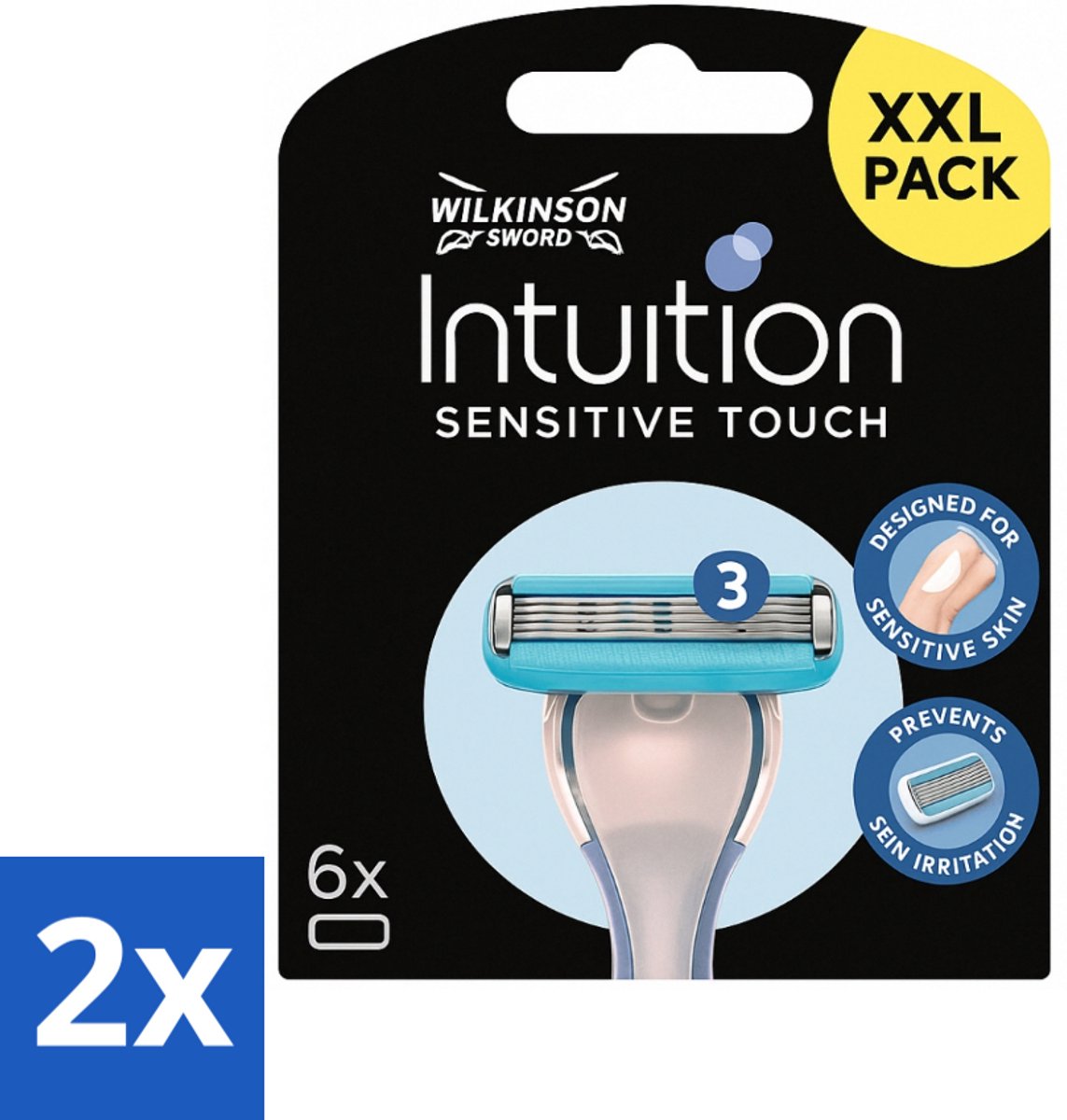 2 x Wilkinson - Navulmesjes Intuition Sensitive Touch - Met Verzorgende Gel - 6 scheermesjes - Scheermesjes - Gevoelige Huid - Verzorgende Gel - Aloe Vera - Vitamine E