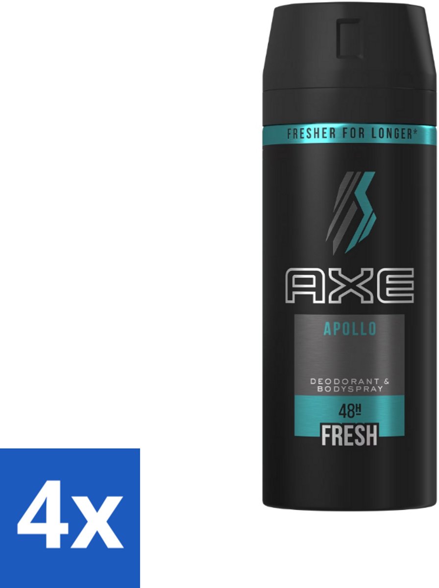 4 x Axe - Deodorant Bodyspray - 48hrs Non Stop Fresh - Apollo - 150 ml - Axe Apollo - Deodorant Spray - Frisse Geur - Lichaamsgeur Bescherming - Langdurige Bescherming