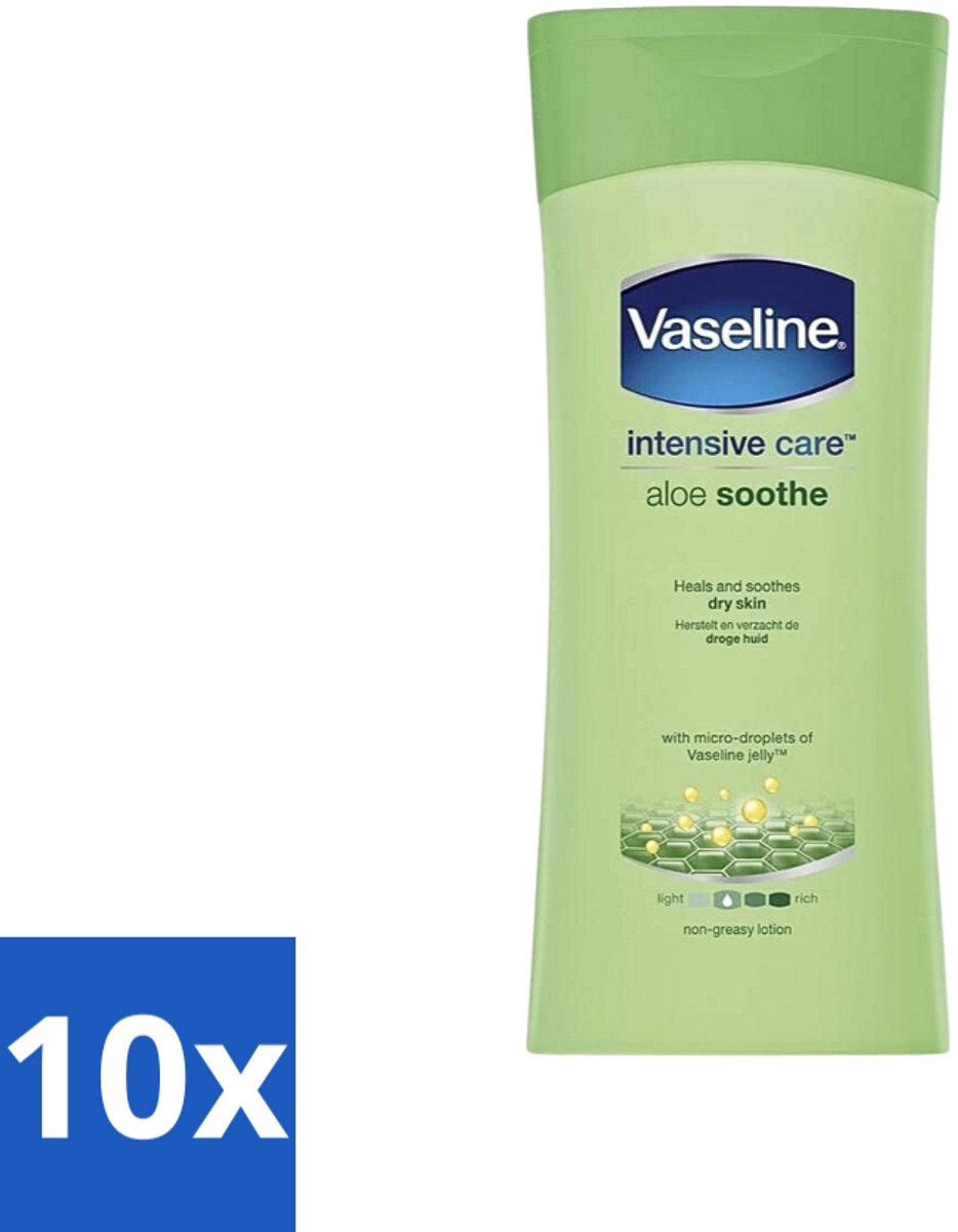 10 x Vaseline - Aloe Soothe - Bodylotion - Verzachtend - 200 ml - Bodylotion - Aloë Vera - Huid Verzorging - Droge Huid - Gevoelige Huid