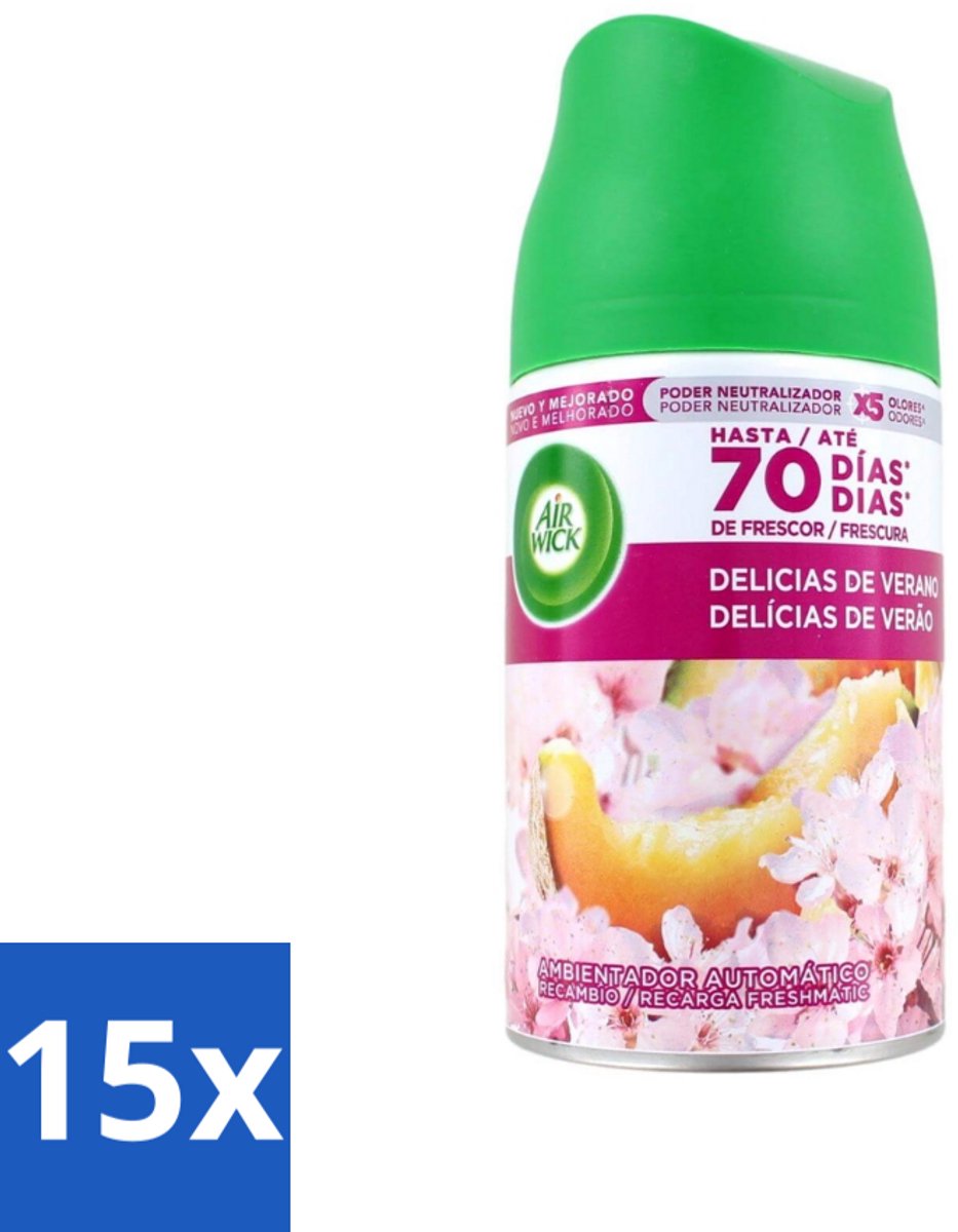 15 x Air Wick - Luchtverfrisser Navulling - Zalige Zomer - Automatische Spray - 250 ml - Zalige Zomer - Geurverspreider - Automatische Geur - Geurverwijdering - Geurintensiteit