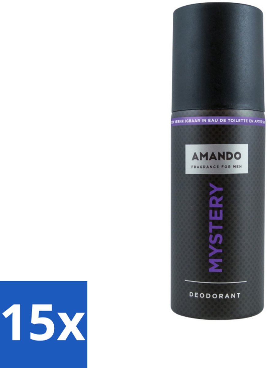 15 x Amando - Mystery - Deodorant - Spray - 150 ml - Mystery Deodorant Spray - Mannelijke Geur - Kruiden Geur - Vanille Geur - Deodorant Spray