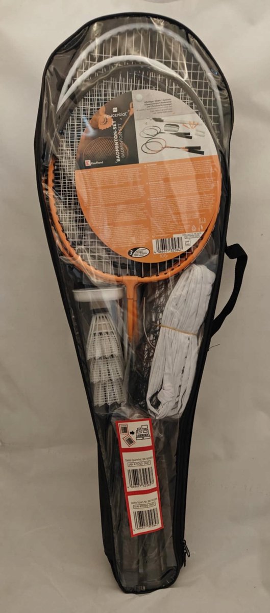 Badmintonset: 4 rackets, net, shuttles en accessoires