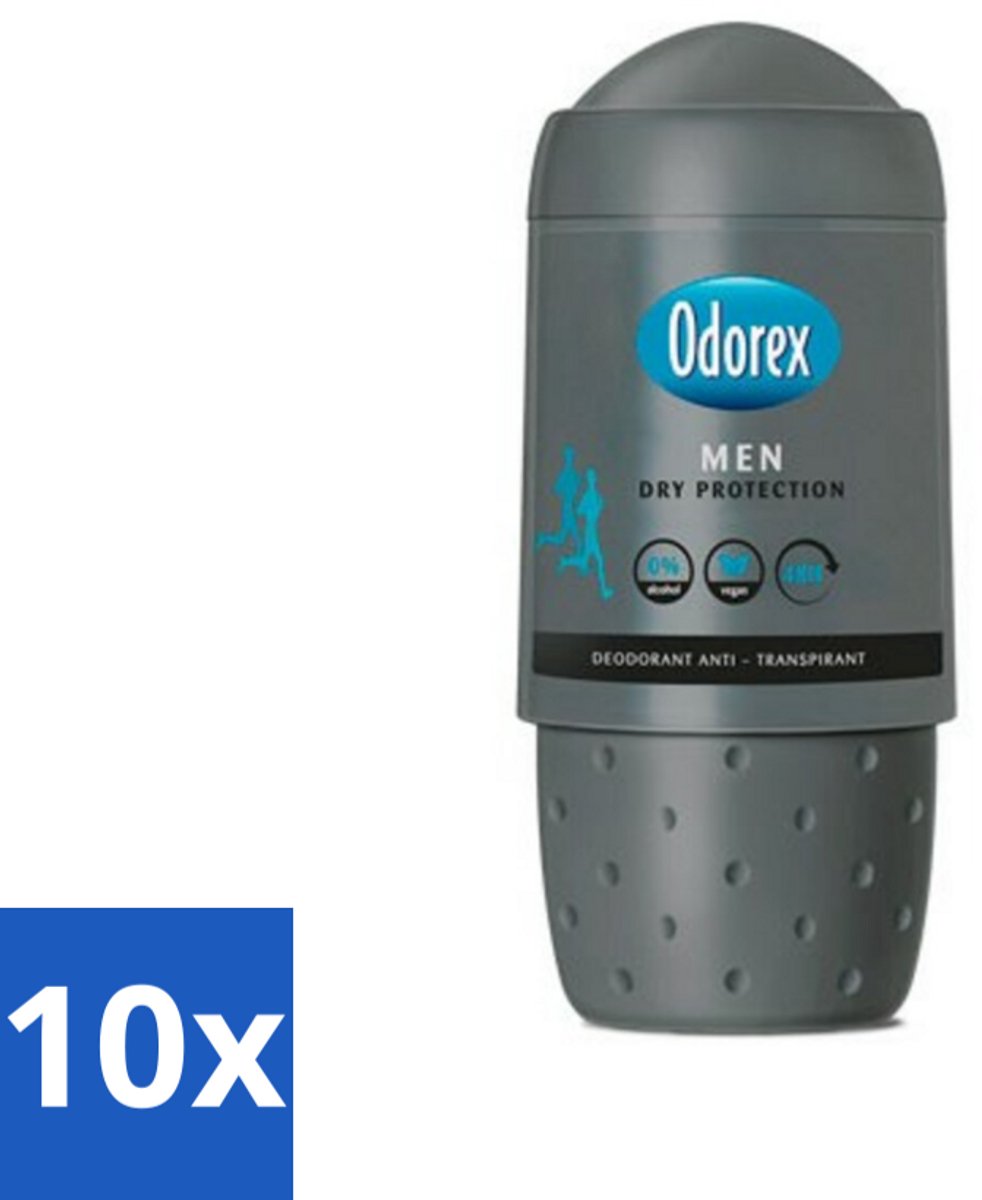 10 x Odorex Deodorant Roller For Men Dry Protection 50 ml - Mannelijke Deodorant - Anti-transpiratie - Zweetbescherming - Alcoholvrije Deodorant - Droge Oksels