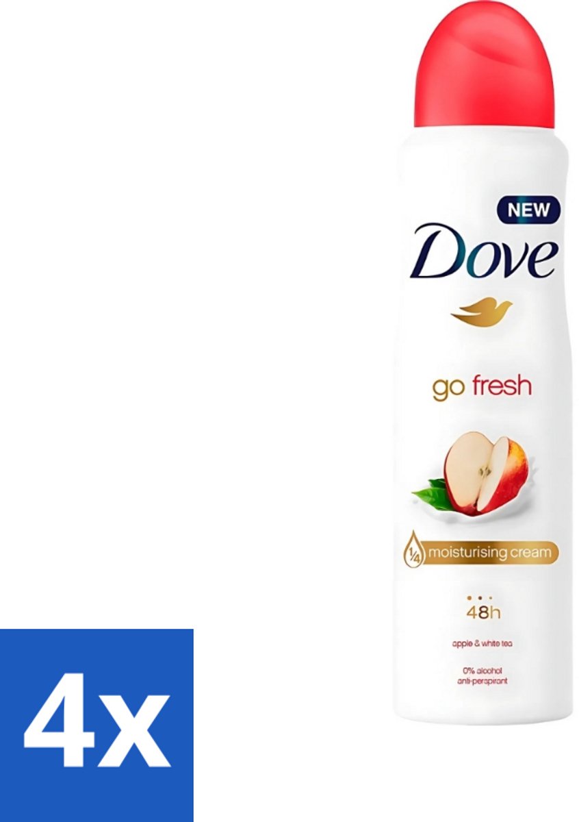 4 x Dove - Deodorant - Go Fresh Apple & White Tea - Verfrissend en fruitig - 250 ml - Dove Go Fresh Apple & White Tea - Deodorant Spray - Fris Geur - Zweet En Geur Bescherming - Alcoholvrije Deodorant