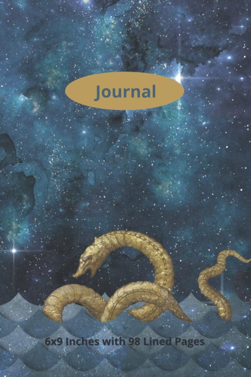 A Simple Journal: Sea Monster in Gold on Dark Blue with Gold Back of Book, 6x9 Inches, 98 Lined Pages - ShopVlot