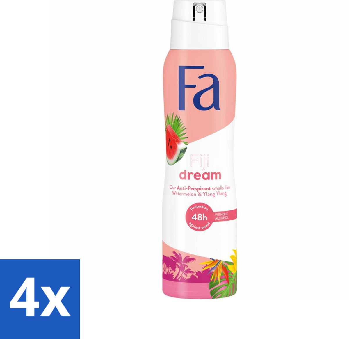 4 x Fa Deodorant Spray Fiji Dream 150 ml - Deospray - Anti-transpirant - 48 Uur Bescherming - Watermeloen - Ylang Ylang